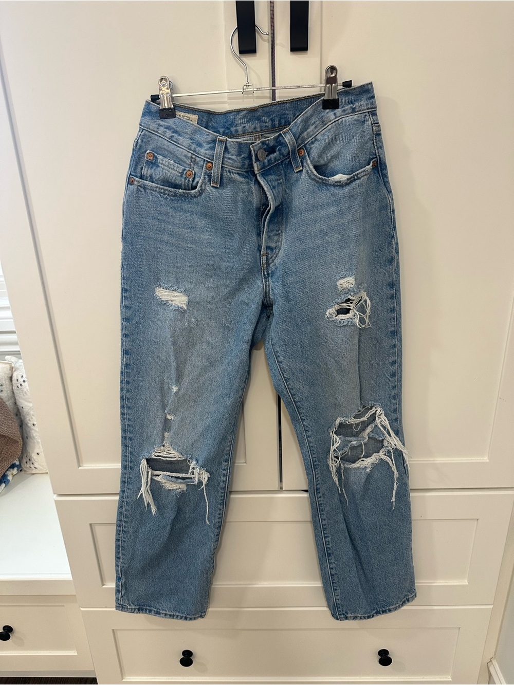 Levi's Distressed Boyfriend Jeans - Light Blue Denim